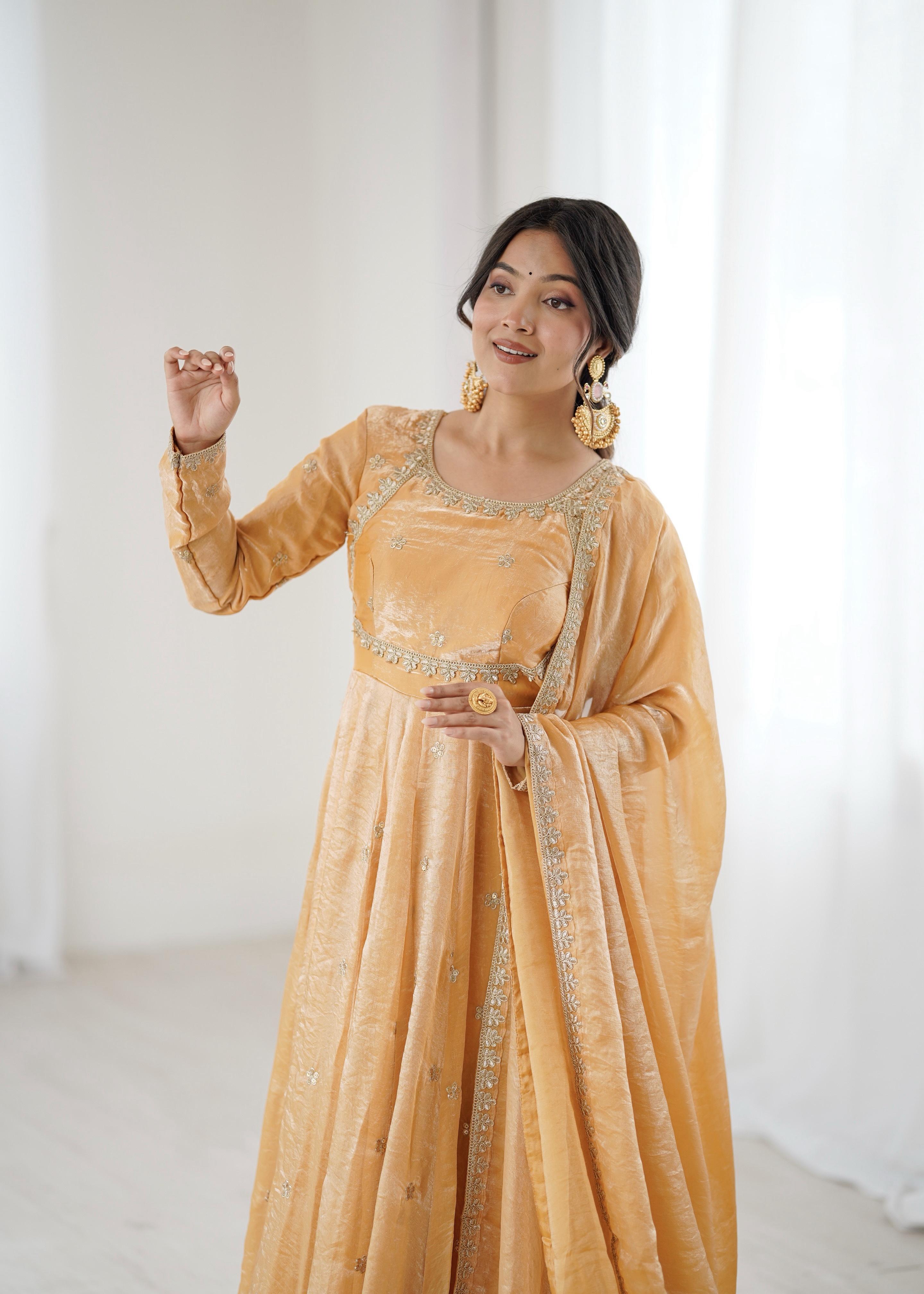 Women's Peach Embroidered Anarkali Suit Set with Dupatta | Wedding & Festive Wear