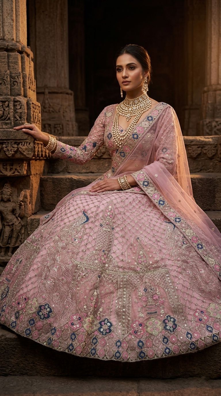 Pink Peacock Lehenga Choli