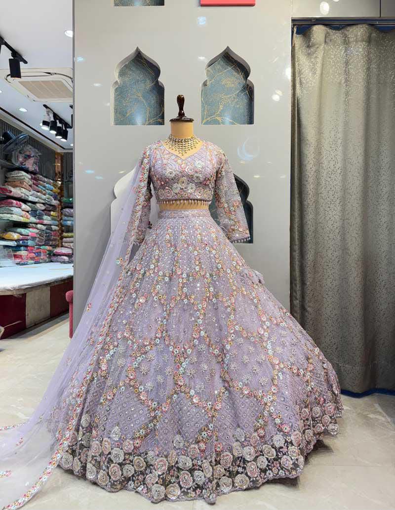 Lavender Floral Embroidered Bridal Lehenga Choli Set, Designer Wedding Lehenga, Pastel Purple Reception Outfit, Indian Bridal Wear