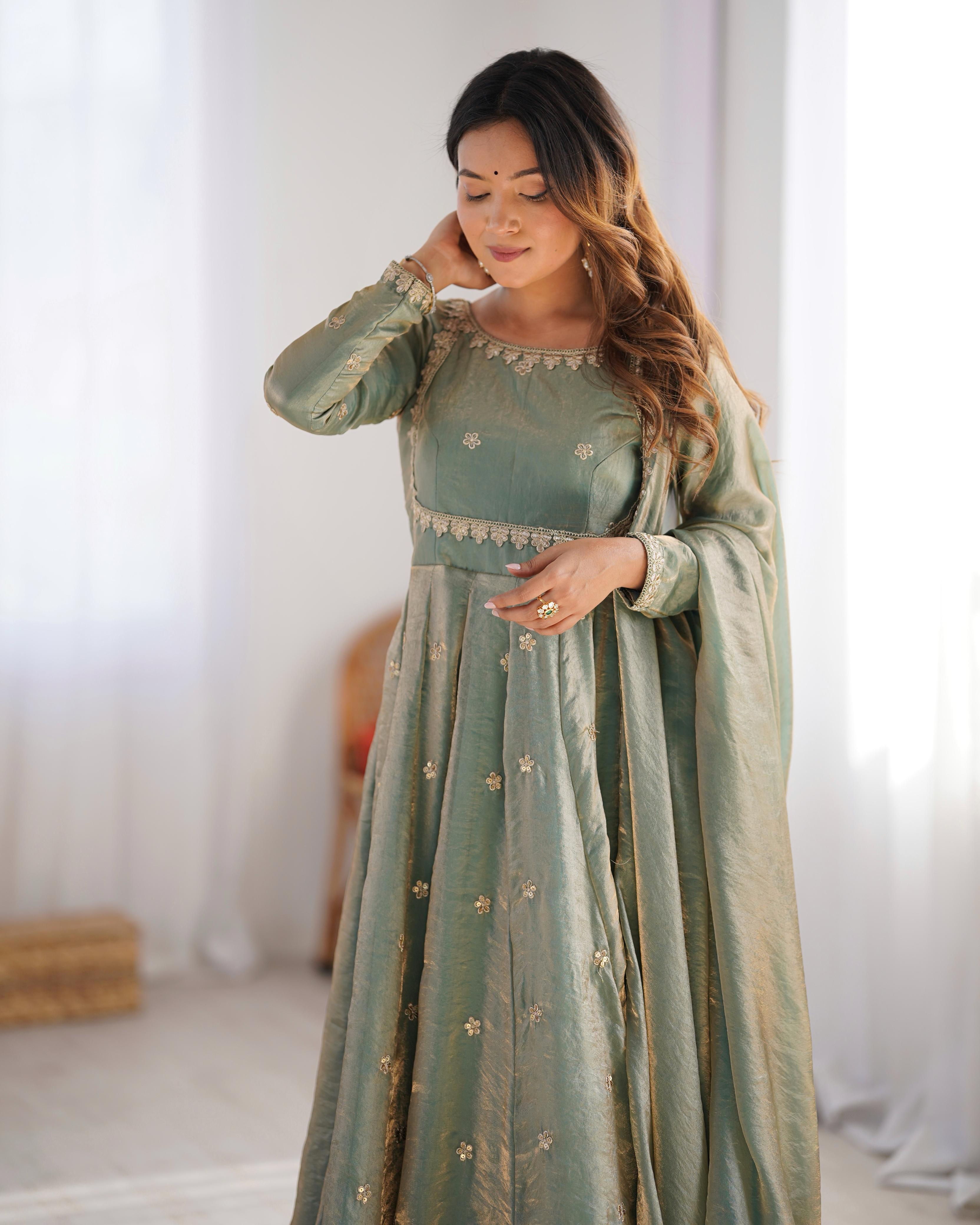 Premium Pastel Green Silk Blend Anarkali Dress for Women