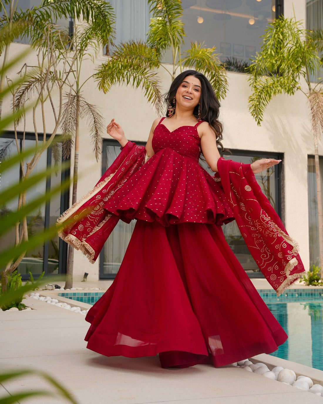 Red Organza Palazzo Set