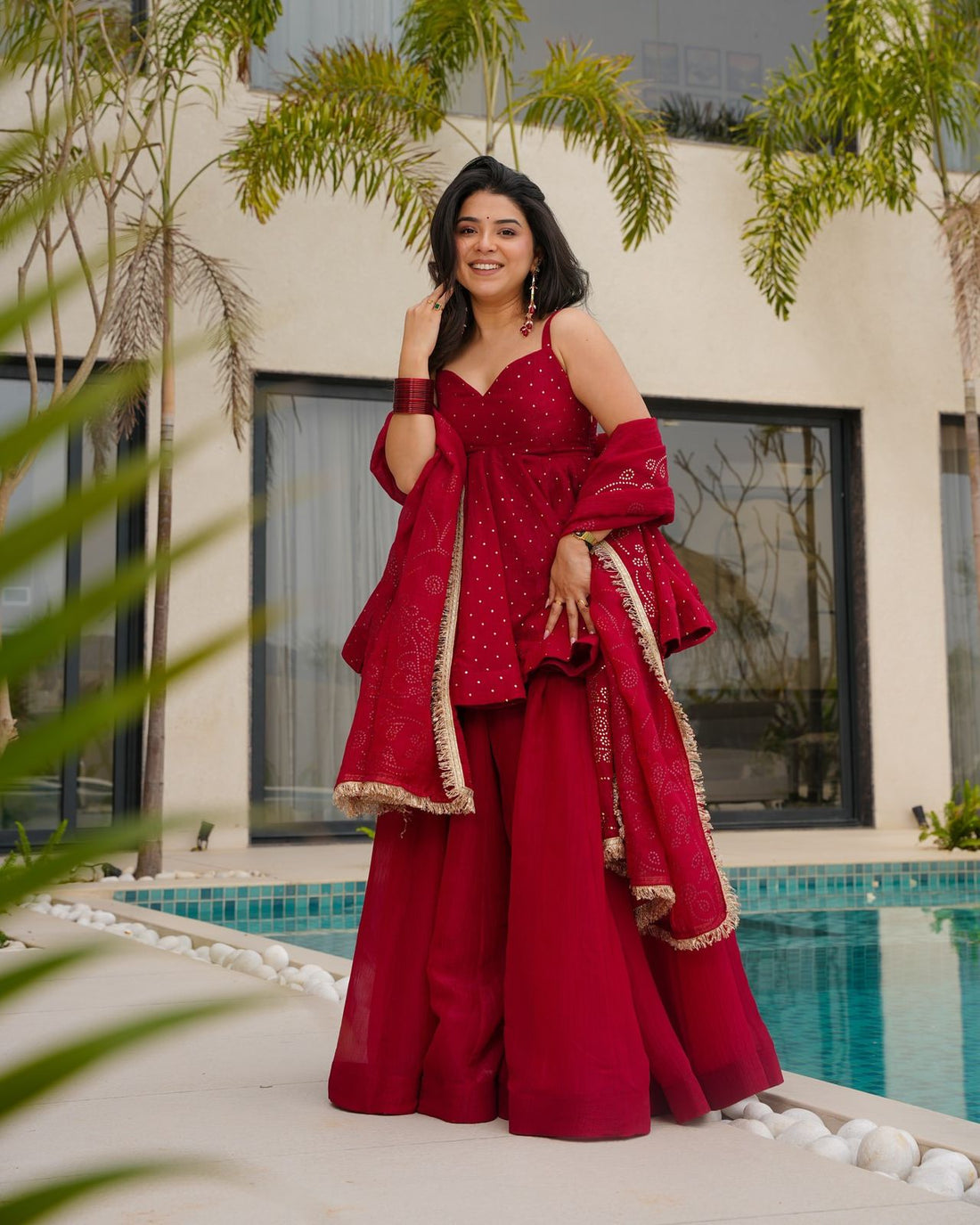 Red Organza Palazzo Set