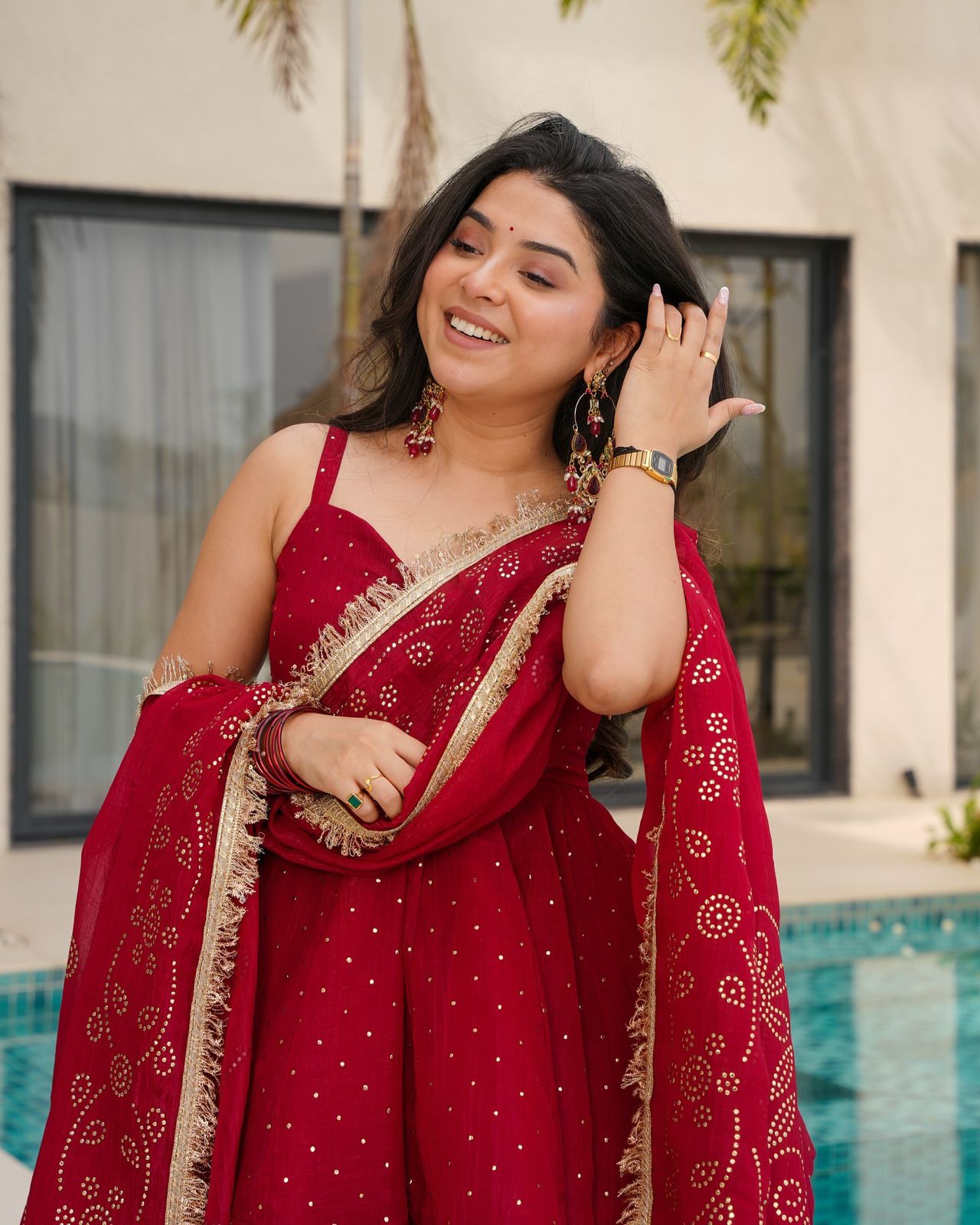 Maroon Embroidered Peplum Sharara Suit Set with Designer Dupatta | Wedding & Festive Wear