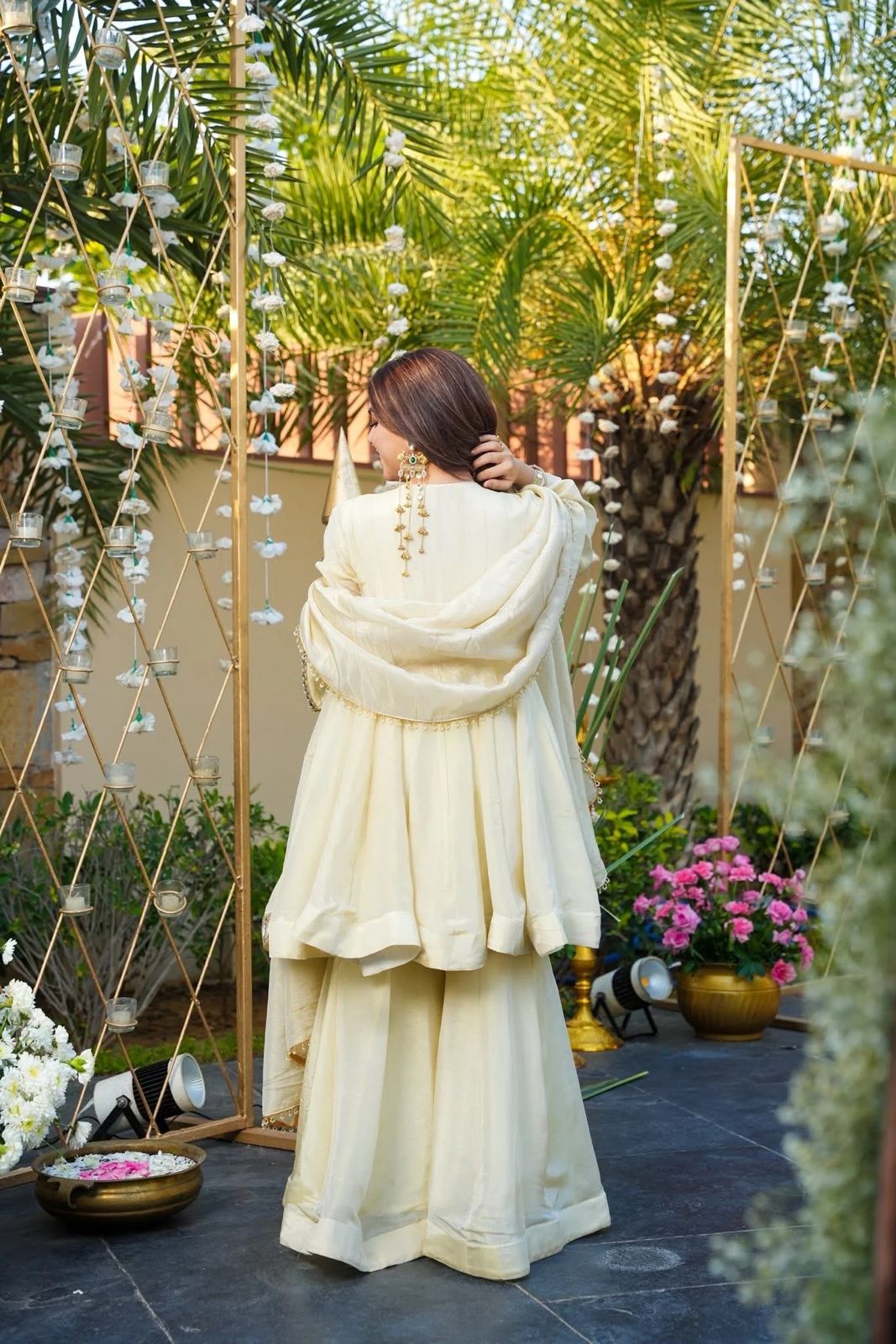 Premium Cream Mirror Work Sharara Palazzo Suit with Dupatta
