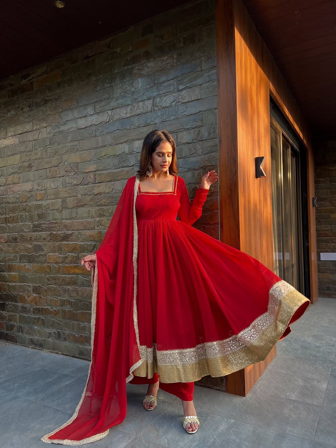 Ruby Red Anarkali Suit Set