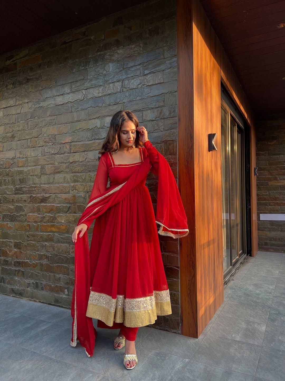 Ruby Red Anarkali Suit Set