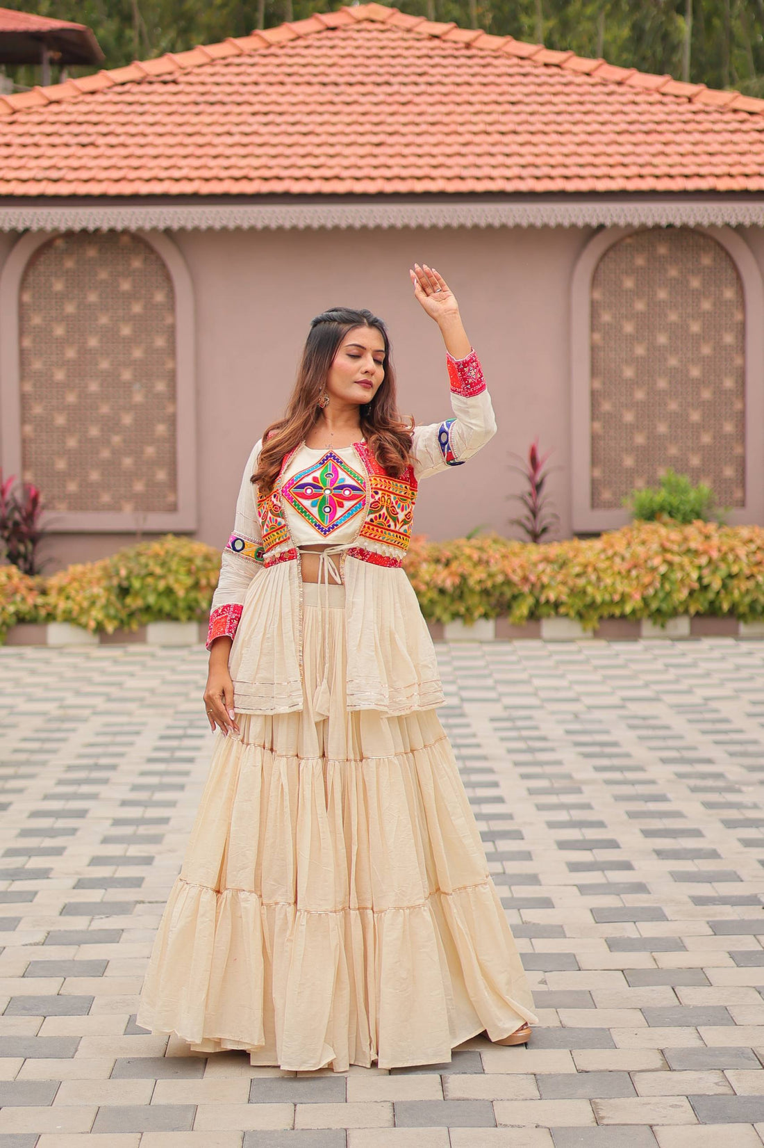 Beige Navratri Lehenga Set