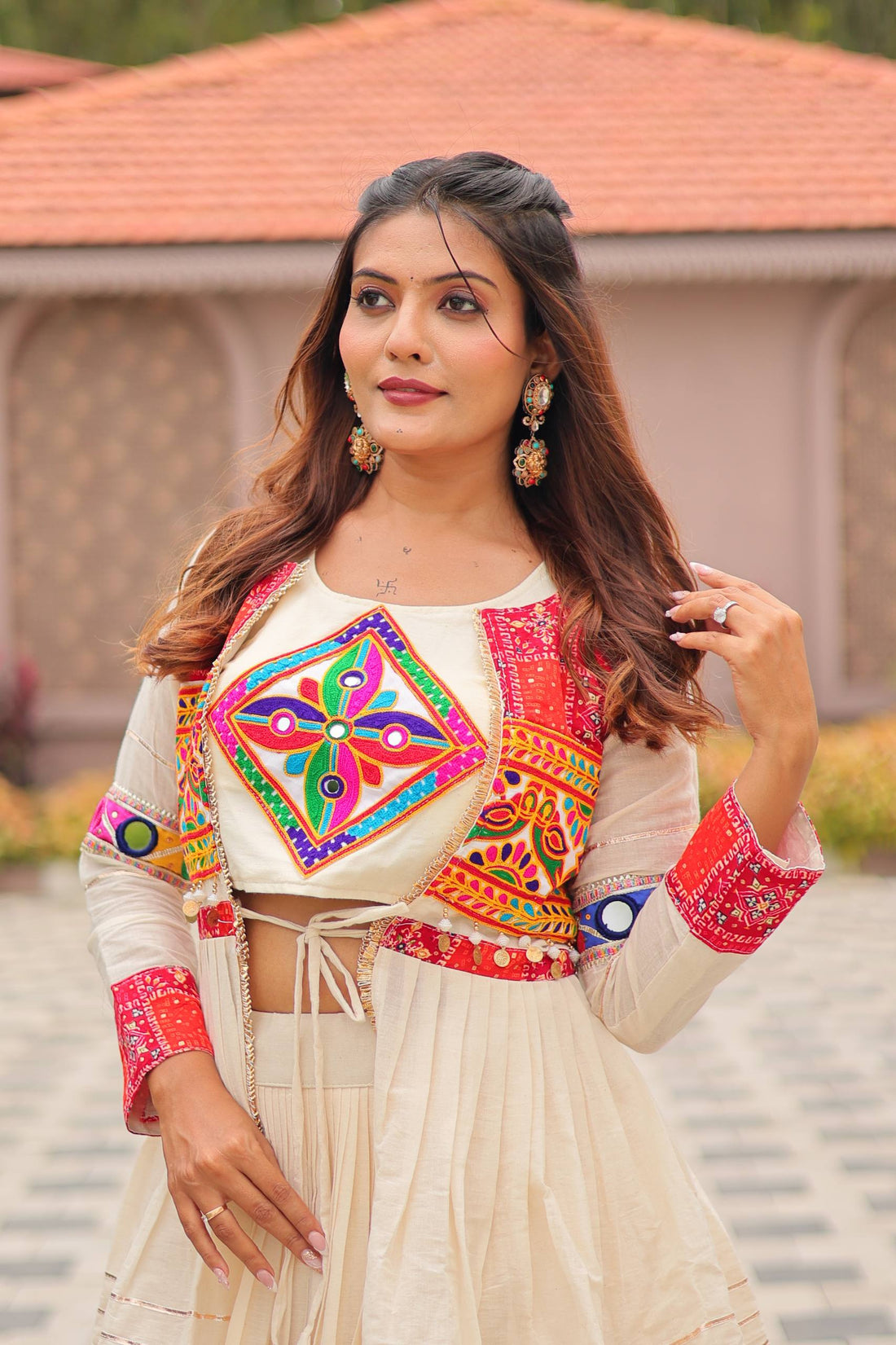 Beige Navratri Lehenga Set