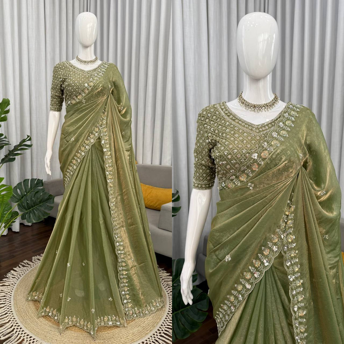 Olive Green Silk Saree