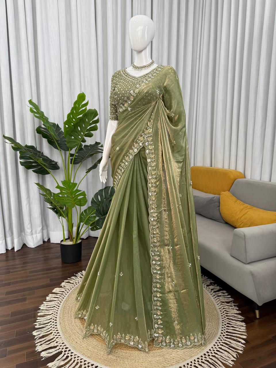 Olive Green Silk Saree