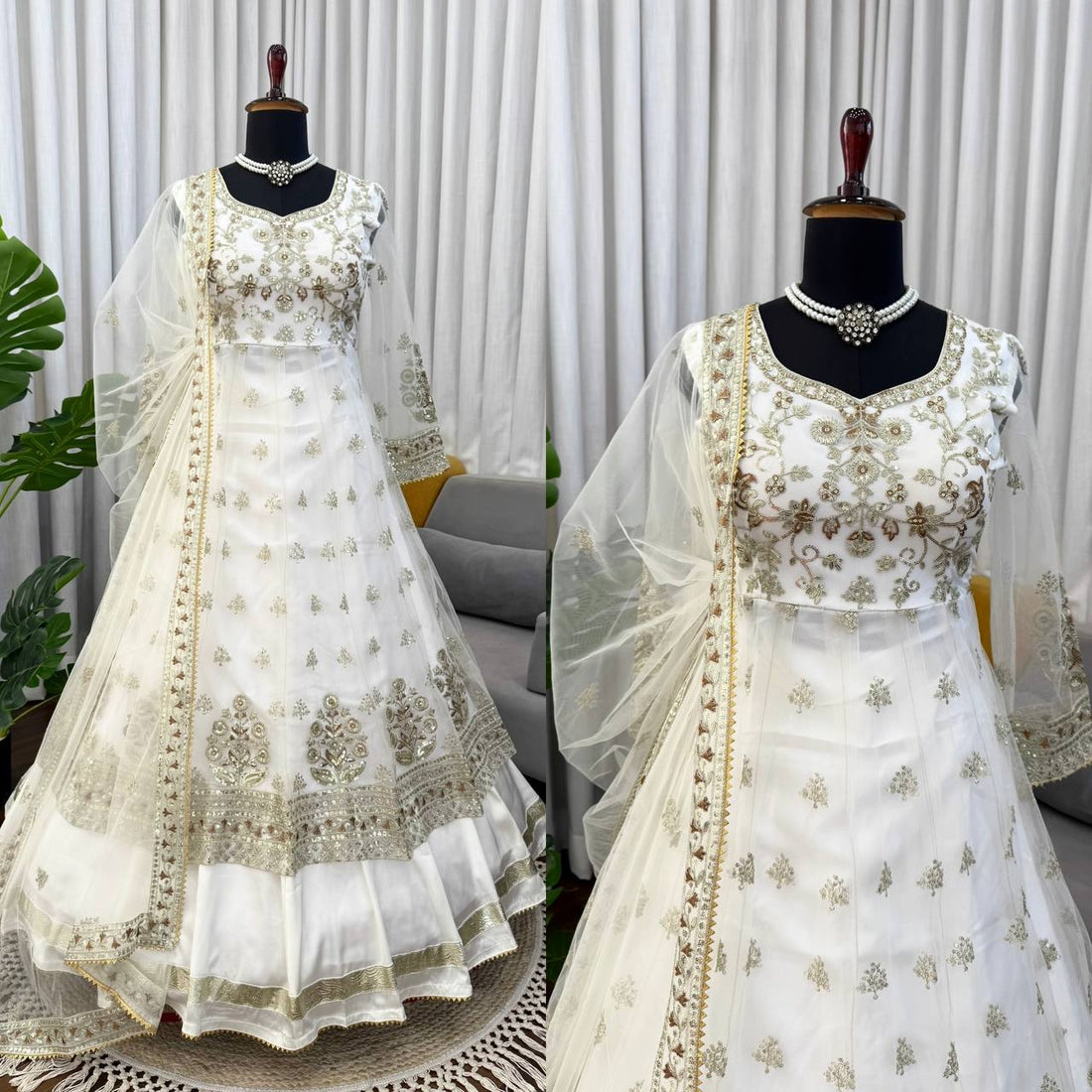 White Anarkali Lehenga Set