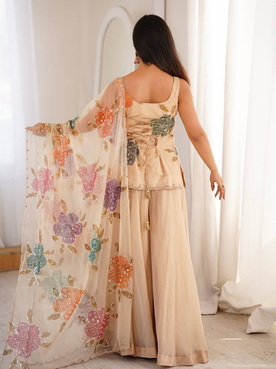 Luxury Beige Ethnic Palazzo Suit Set for Women | House of Rivanya