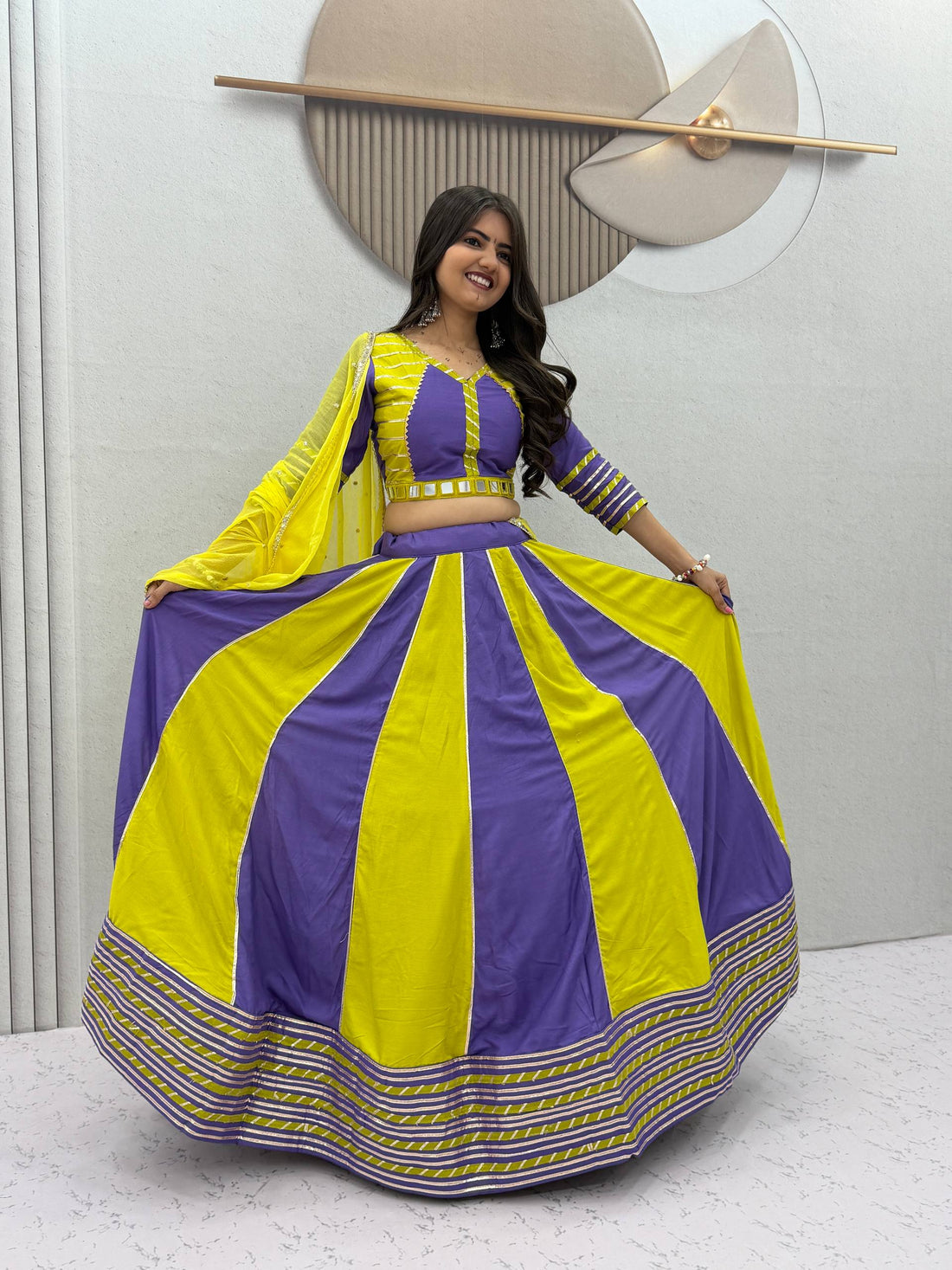 Yellow Purple Lehenga Choli