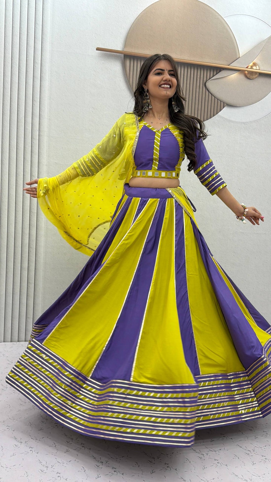 Yellow Purple Lehenga Choli