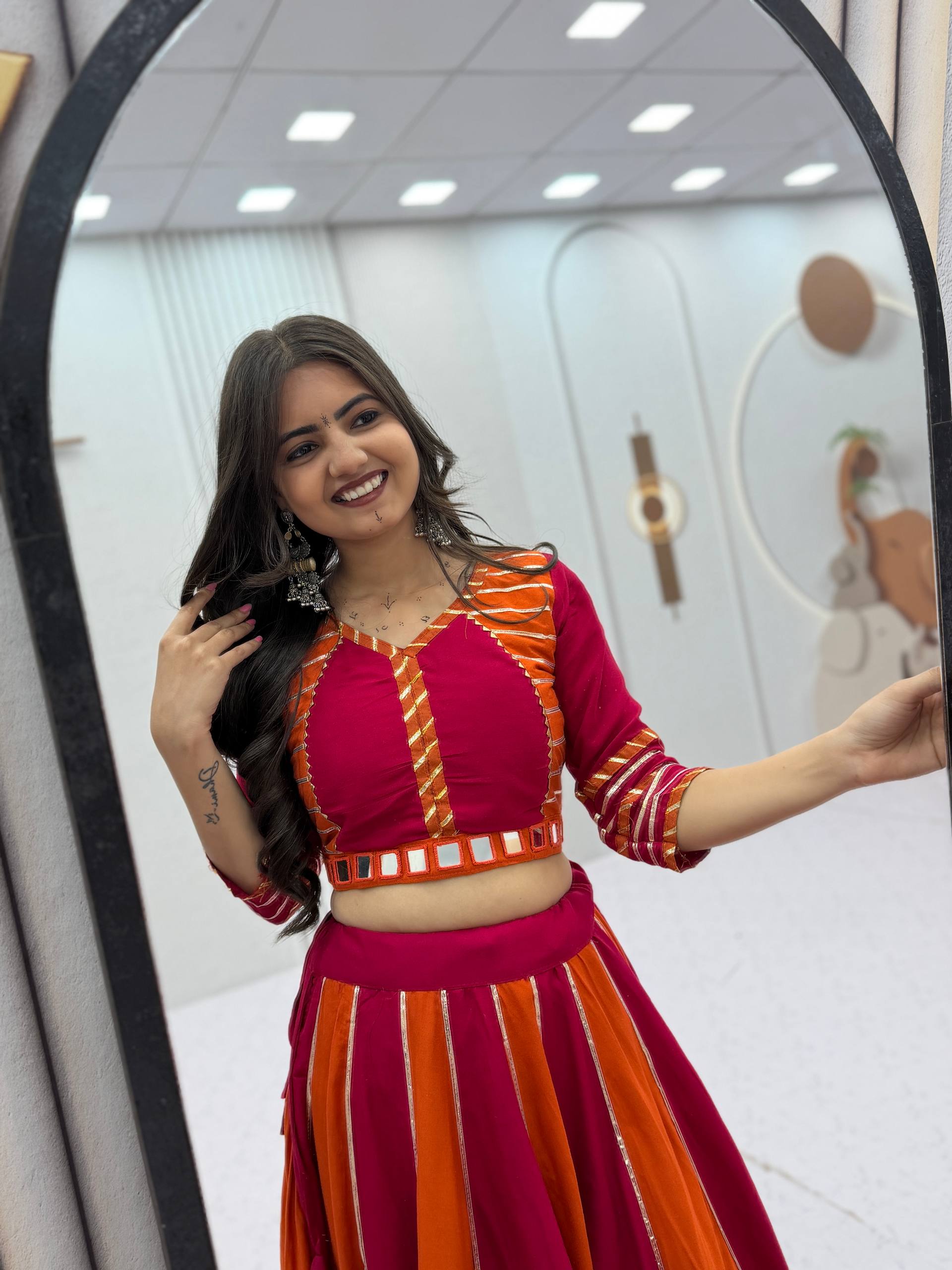 House of Rivanya Rani Pink & Orange Designer Anarkali Gown Set with Embellished Dupatta