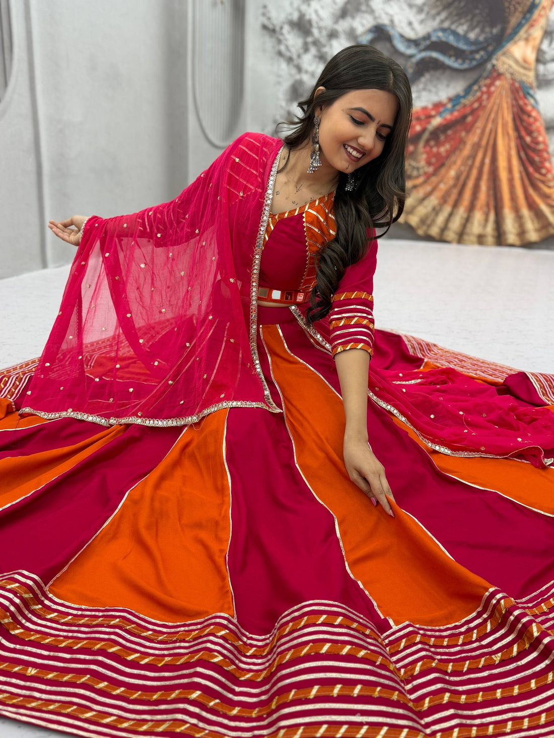 Rani Pink Orange Lehenga