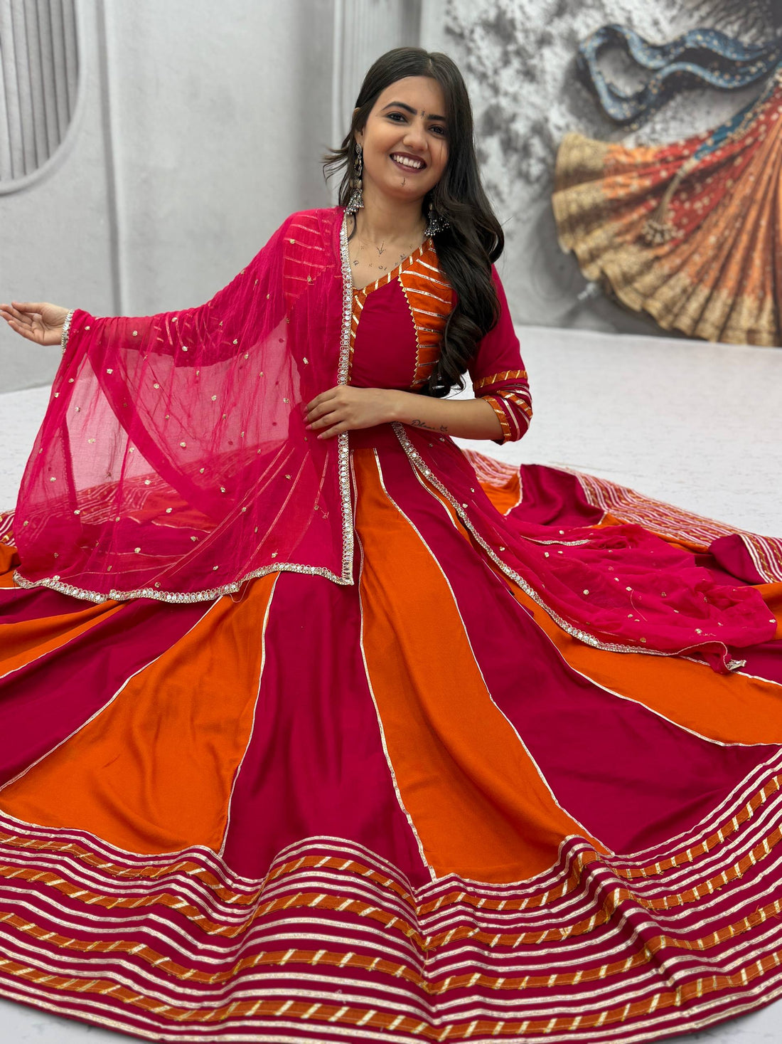 Rani Pink Orange Lehenga