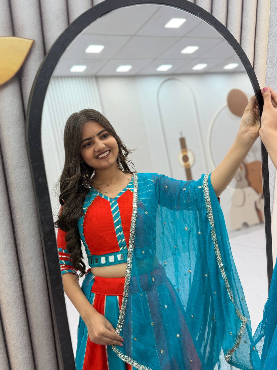 Turquoise Red Lehenga Choli