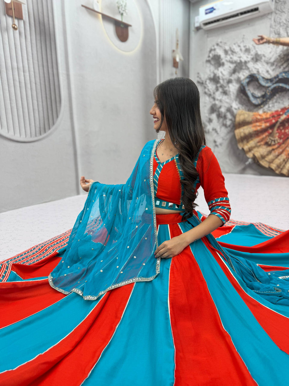 Turquoise Red Lehenga Choli