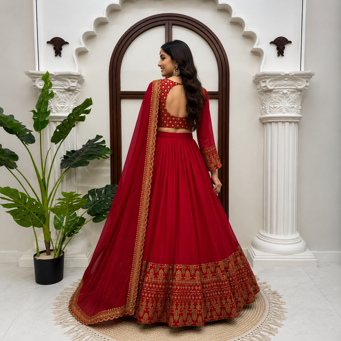 Royal Red Vichitra Silk Lehenga Choli Set | Thread & Sequence Embroidery | Wedding & Festive Wear
