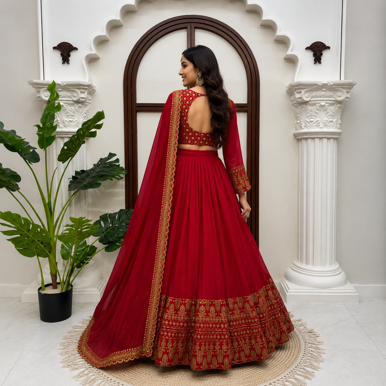 Royal Red Vichitra Silk Lehenga Choli Set | Thread & Sequence Embroidery | Wedding & Festive Wear
