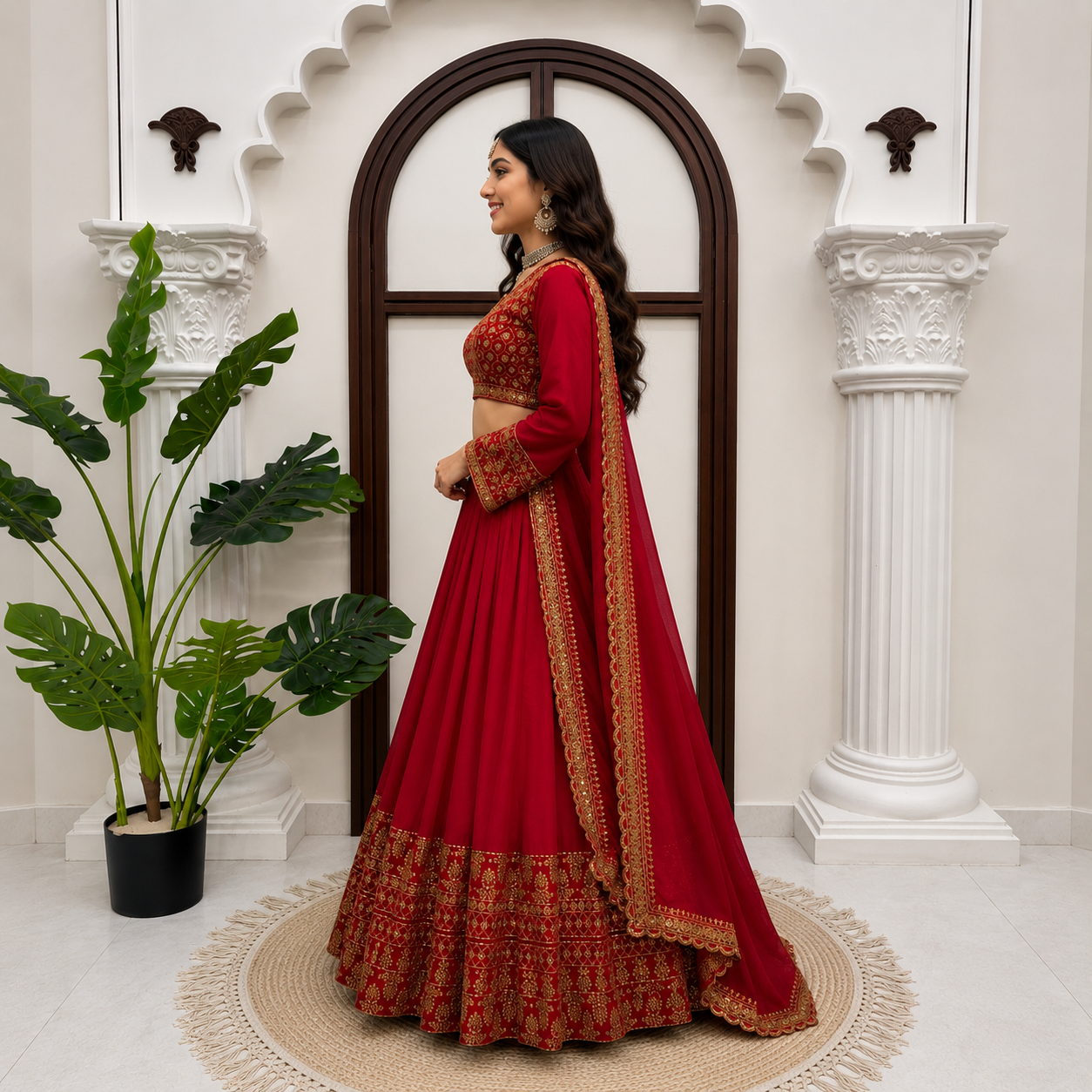 Royal Red Vichitra Silk Lehenga Choli Set | Thread & Sequence Embroidery | Wedding & Festive Wear
