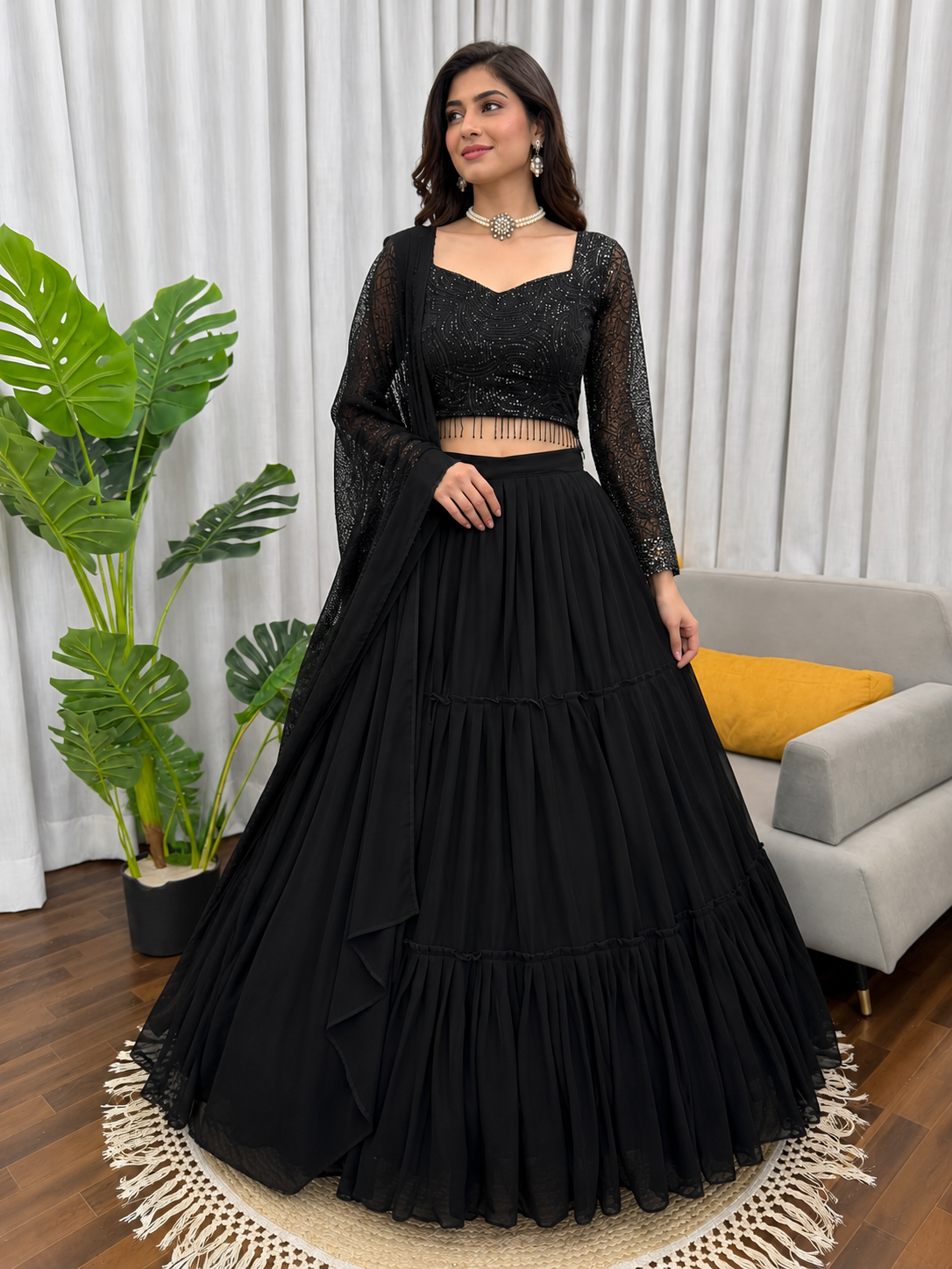 Black Ruffle Lehenga Choli