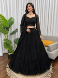 Black Ruffle Georgette Lehenga Choli Set for Women