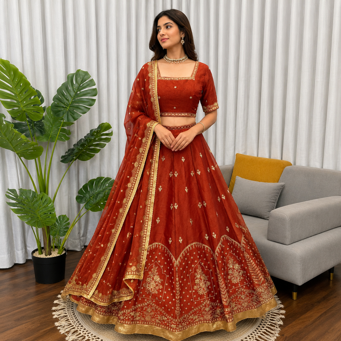 Rust Orange Lehenga Choli