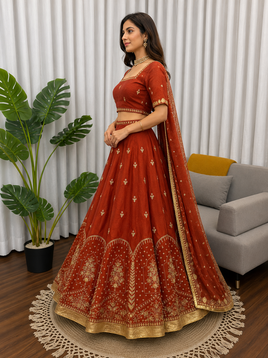 Designer Rust Orange Embroidered Lehenga Choli Set with Dupatta | Wedding & Festive Wear Lehenga for Women