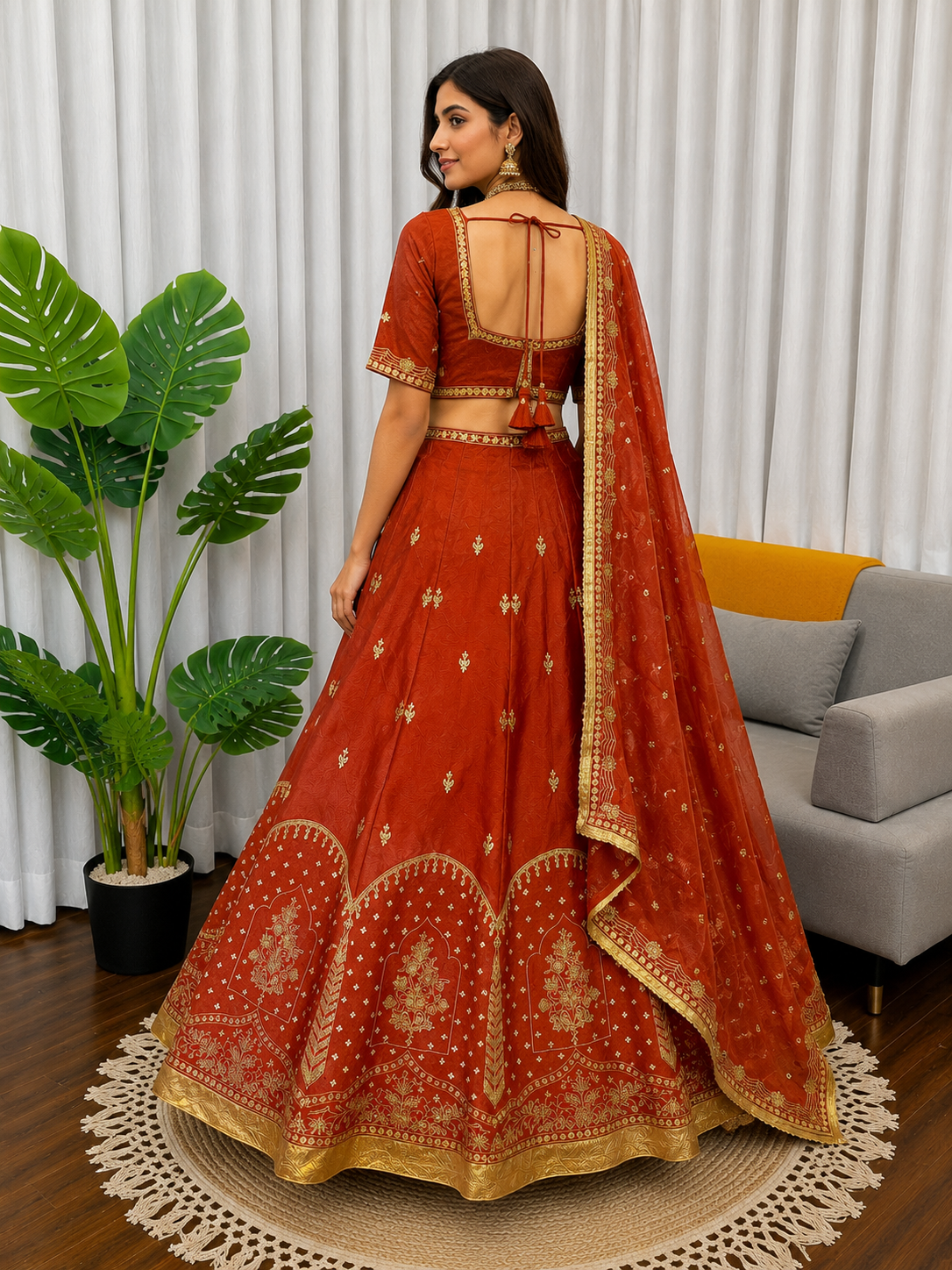 Rust Orange Lehenga Choli