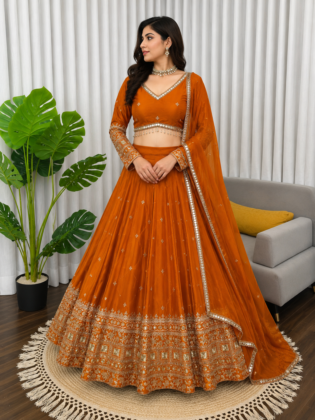 Mustard Orange Lehenga Choli