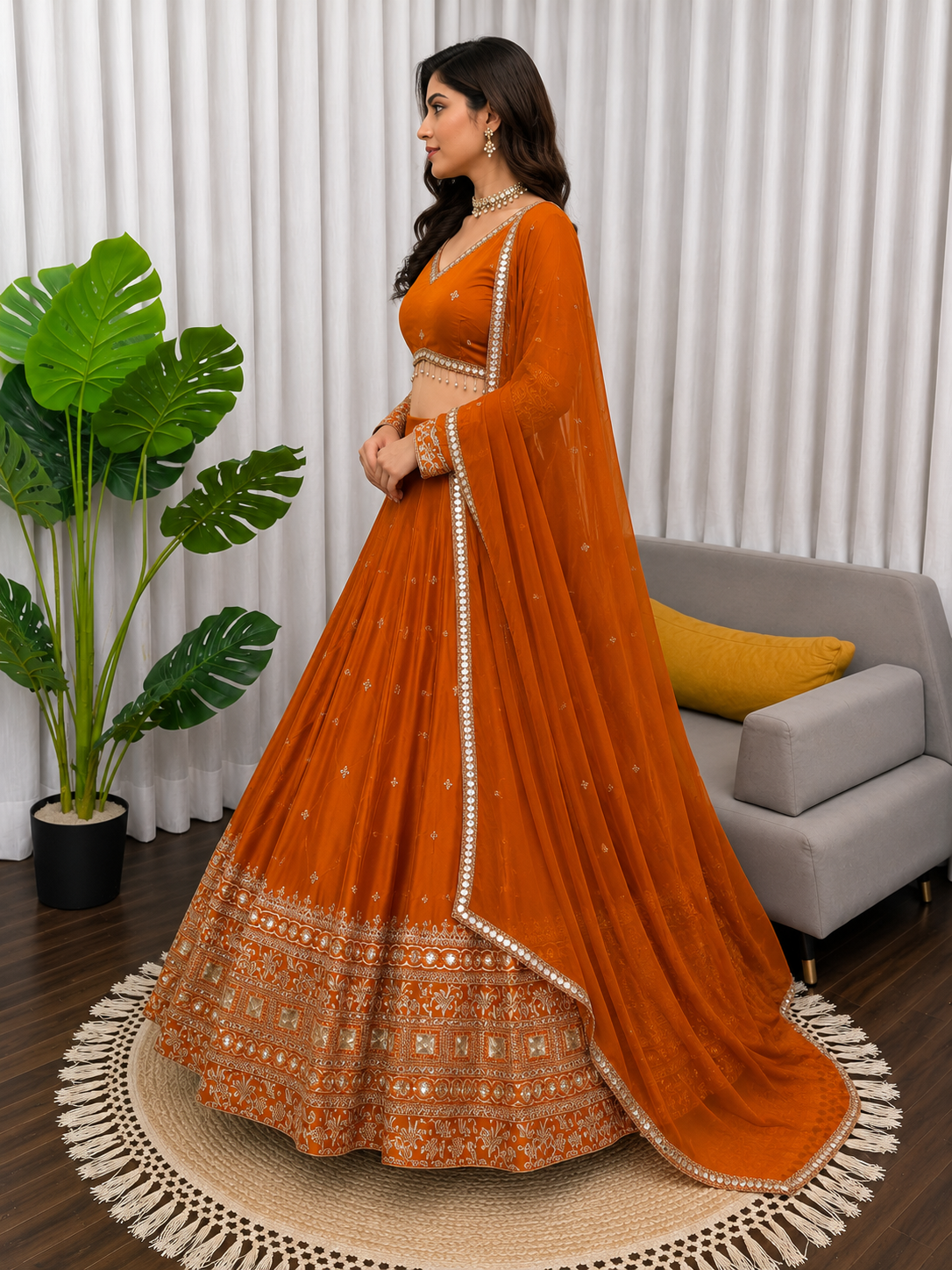 Mustard Orange Lehenga Choli