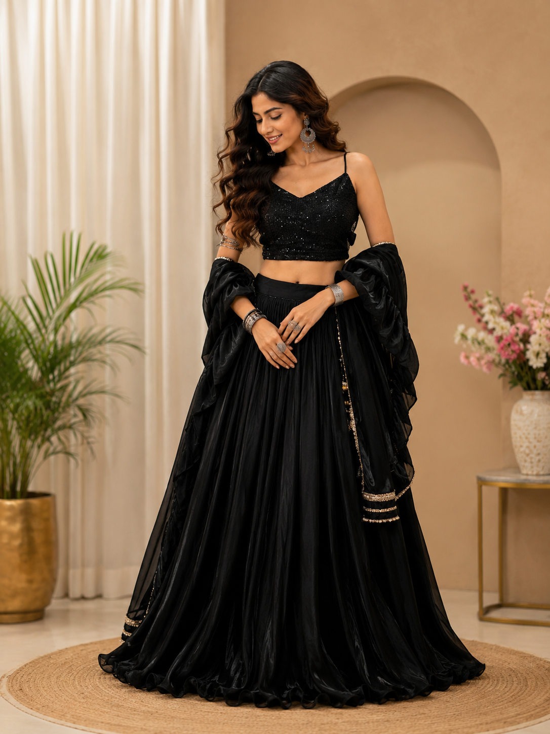 Black Wedding & Reception Lehenga Choli with Dupatta