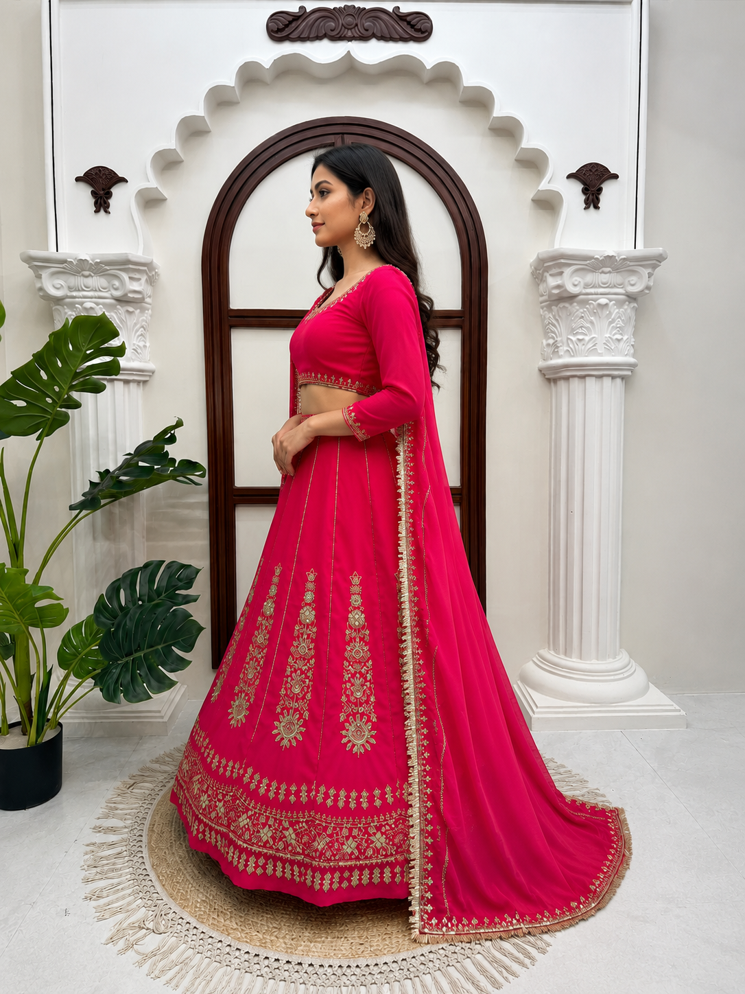 Rani Pink Embroidered Lehenga Choli Set with Dupatta | Designer Wedding & Festive Wear