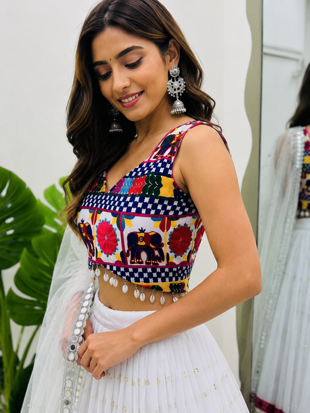 Premium Foux Georgette Lehenga Choli Set with Real Mirror Work