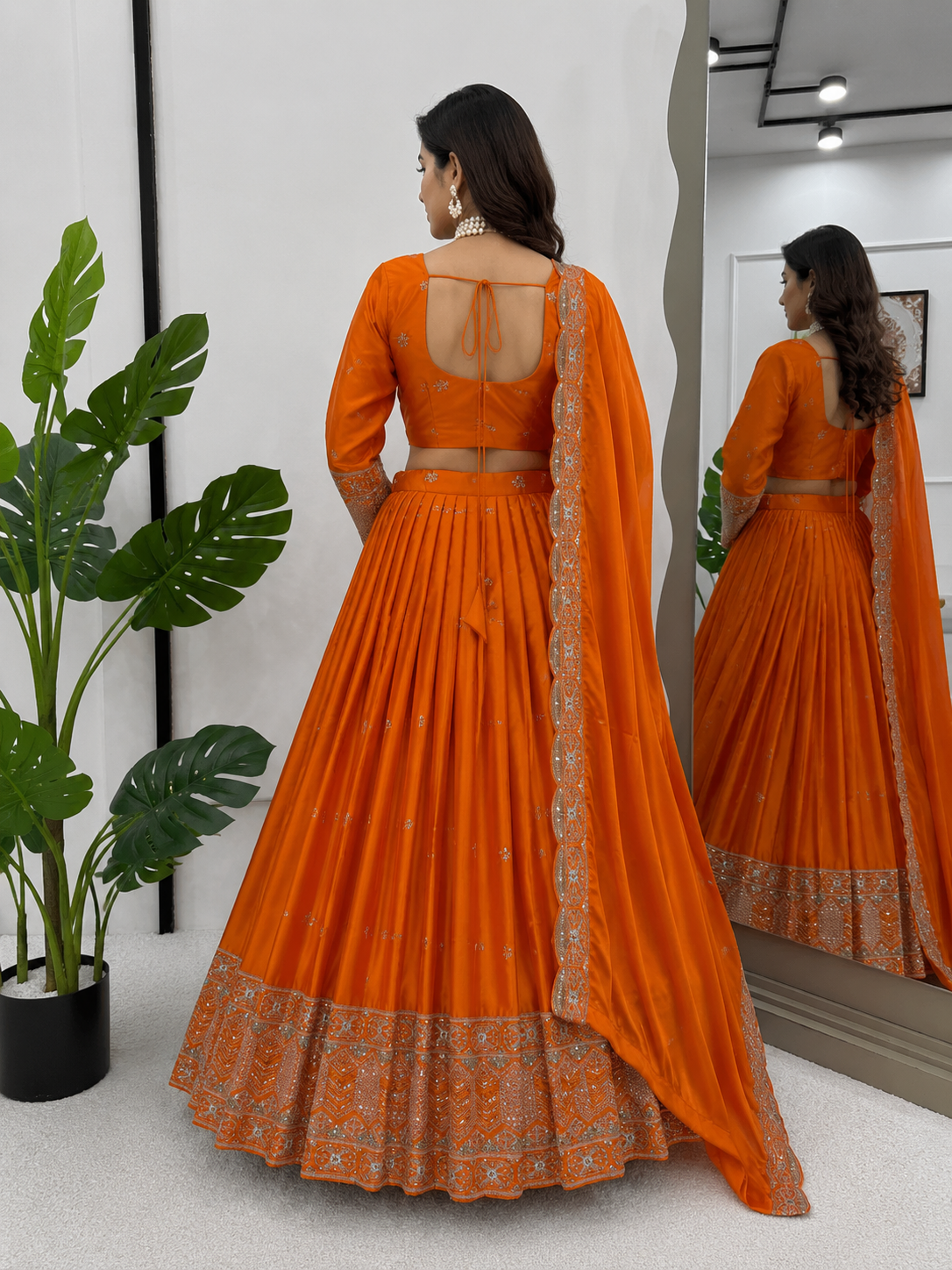 Orange Satin Silk Lehenga