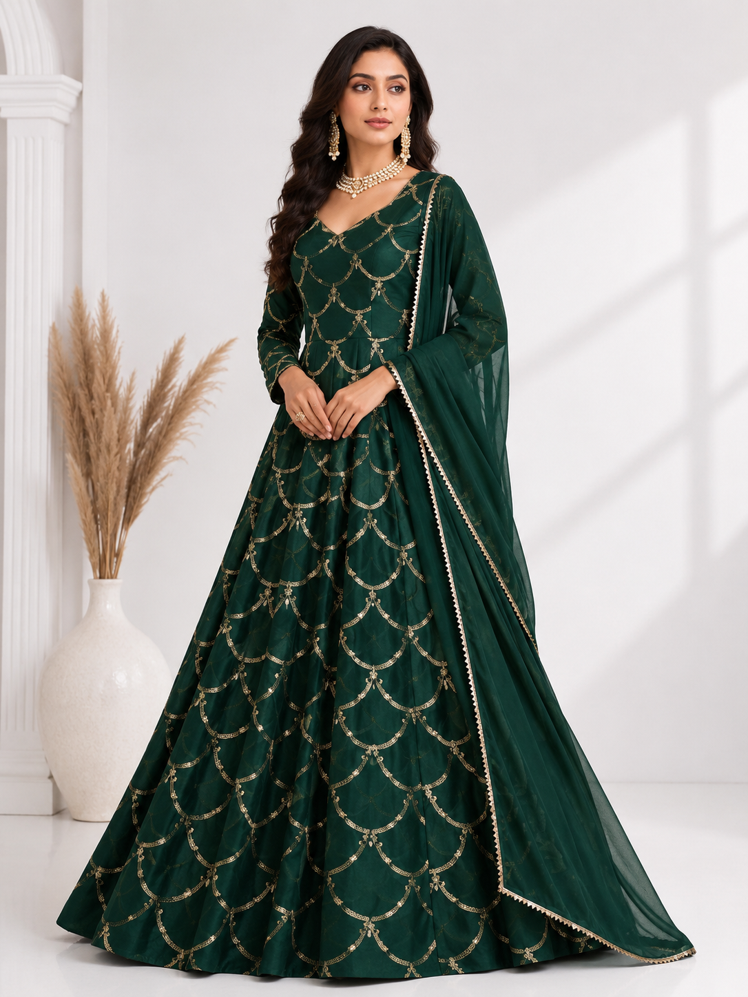 Emerald Green Gown Set