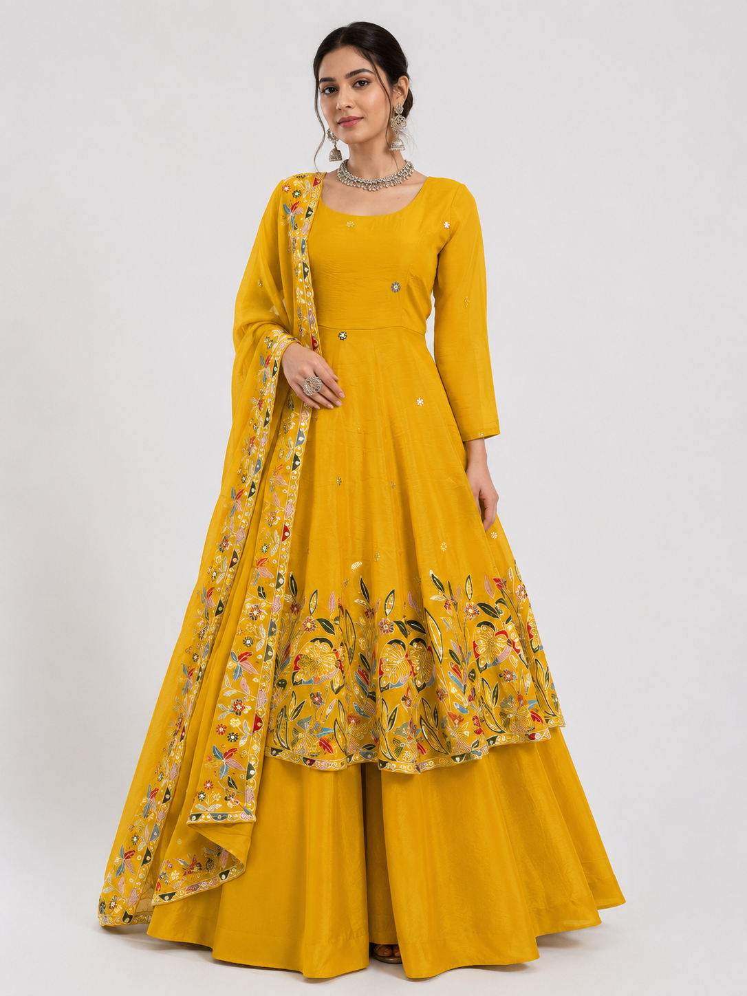 Mustard Anarkali Palazzo Set