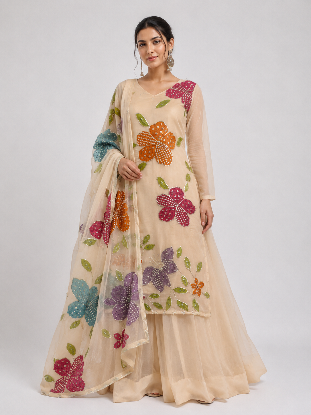 Cream Organza Kurta Set
