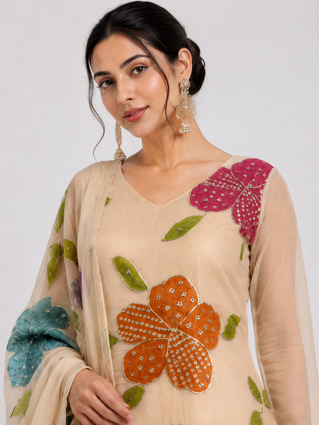 Cream Organza Kurta Set