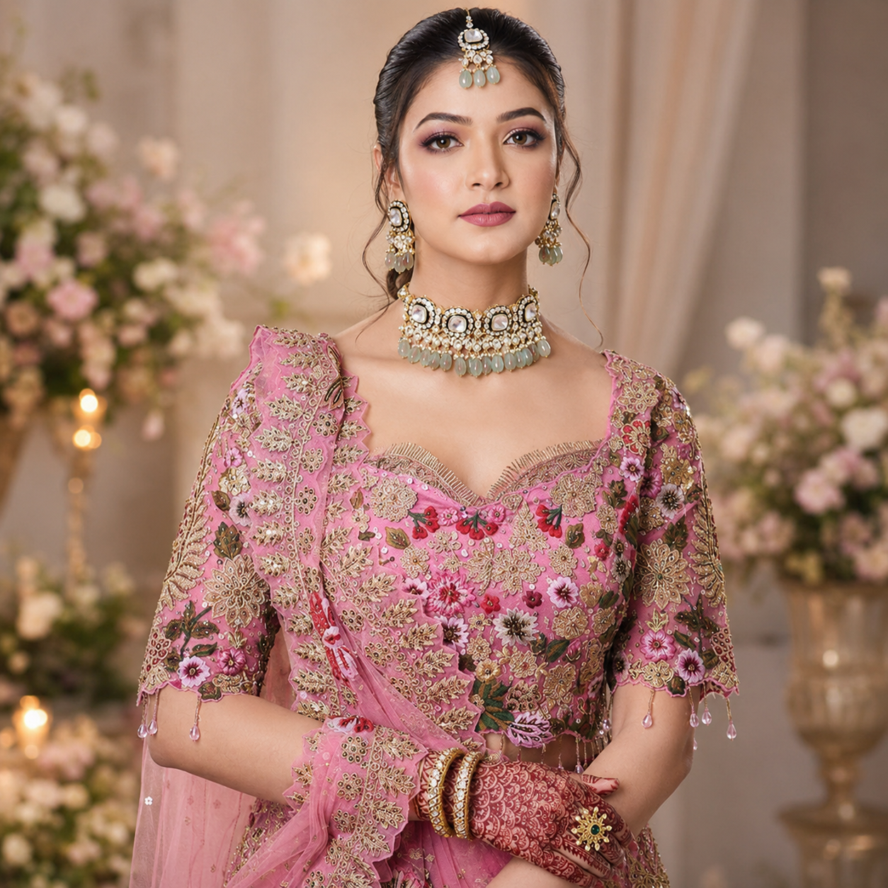 Luxury Dusty Rose Pink Bridal Lehenga Choli Set