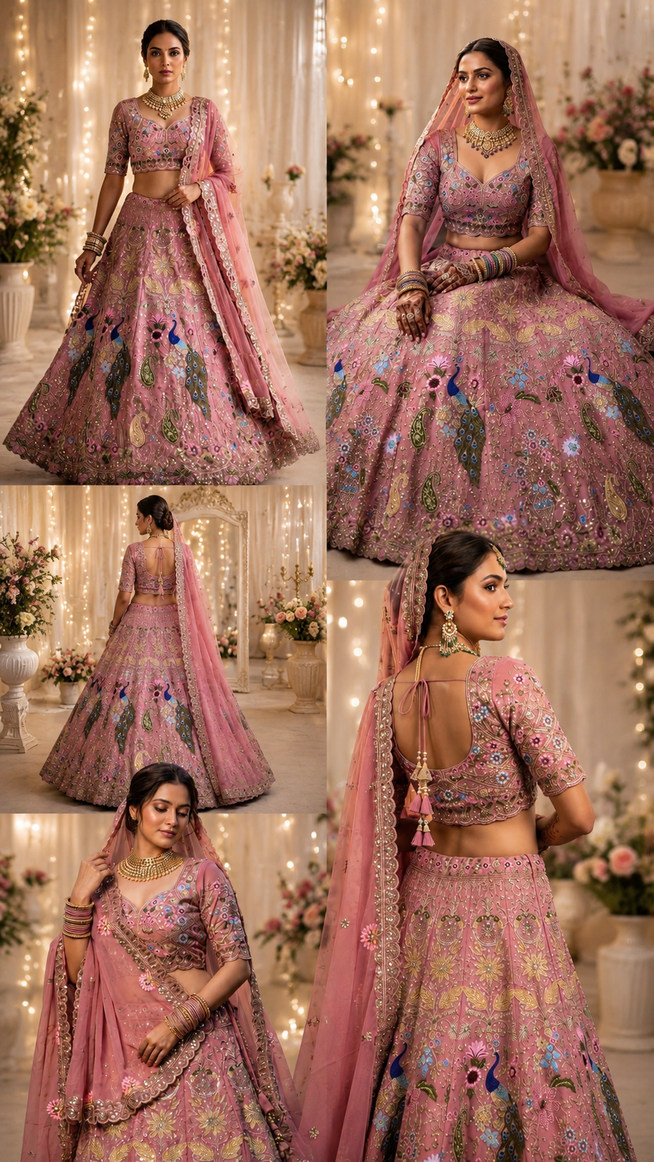 Luxury Dusty Rose Pink Bridal Lehenga Choli Set