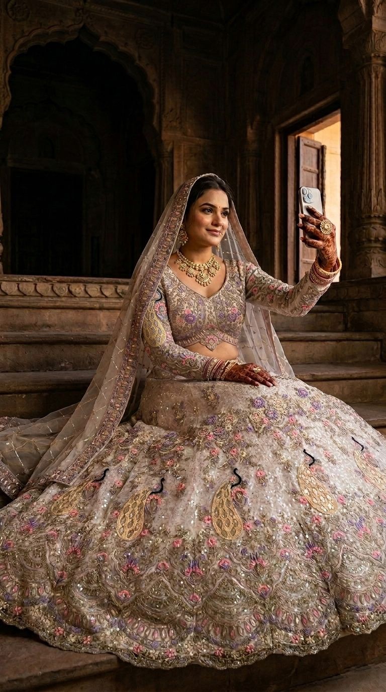 White Peacock Embroidered Bridal Lehenga Choli Set