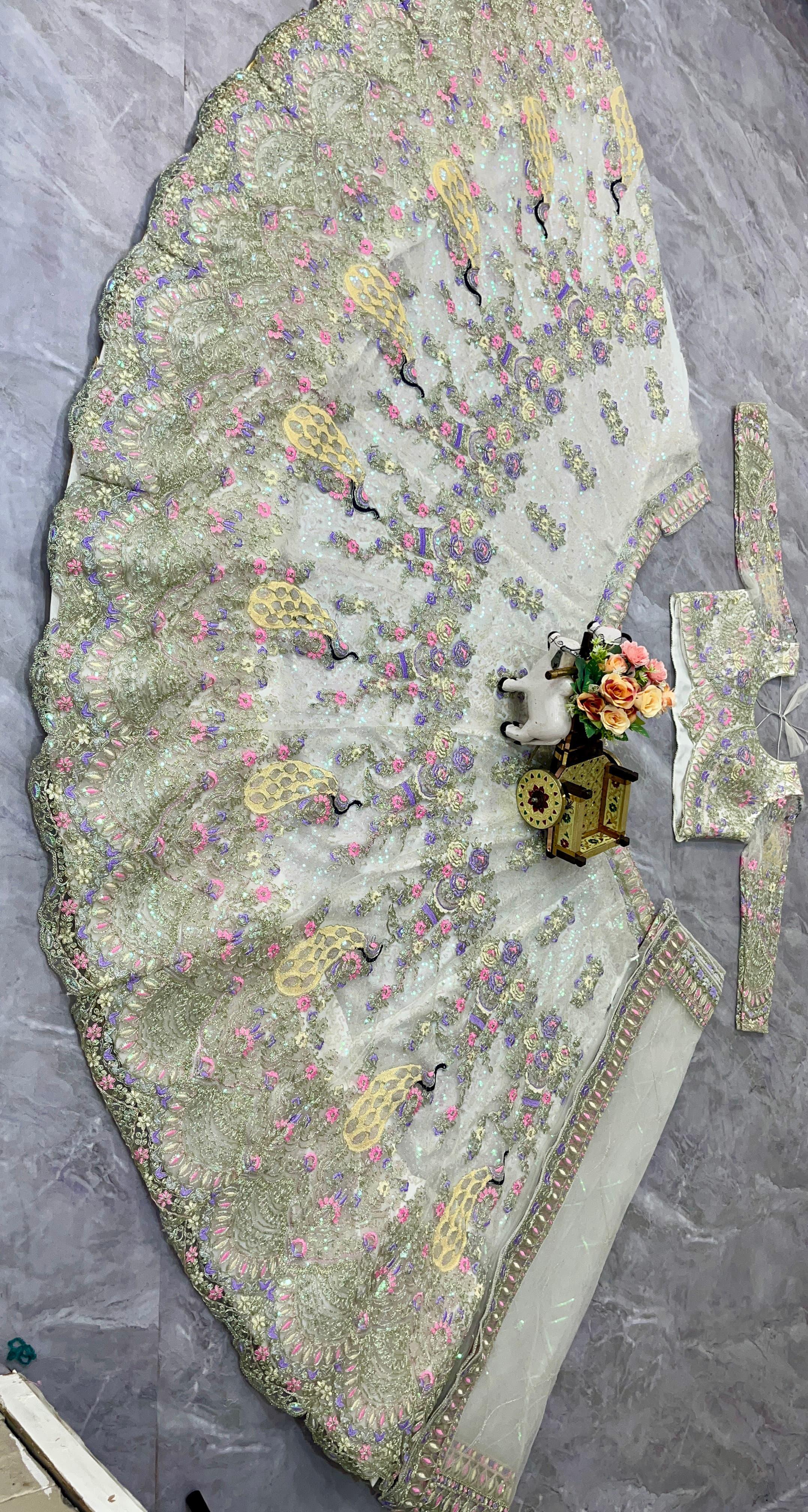 White Peacock Embroidered Bridal Lehenga Choli Set
