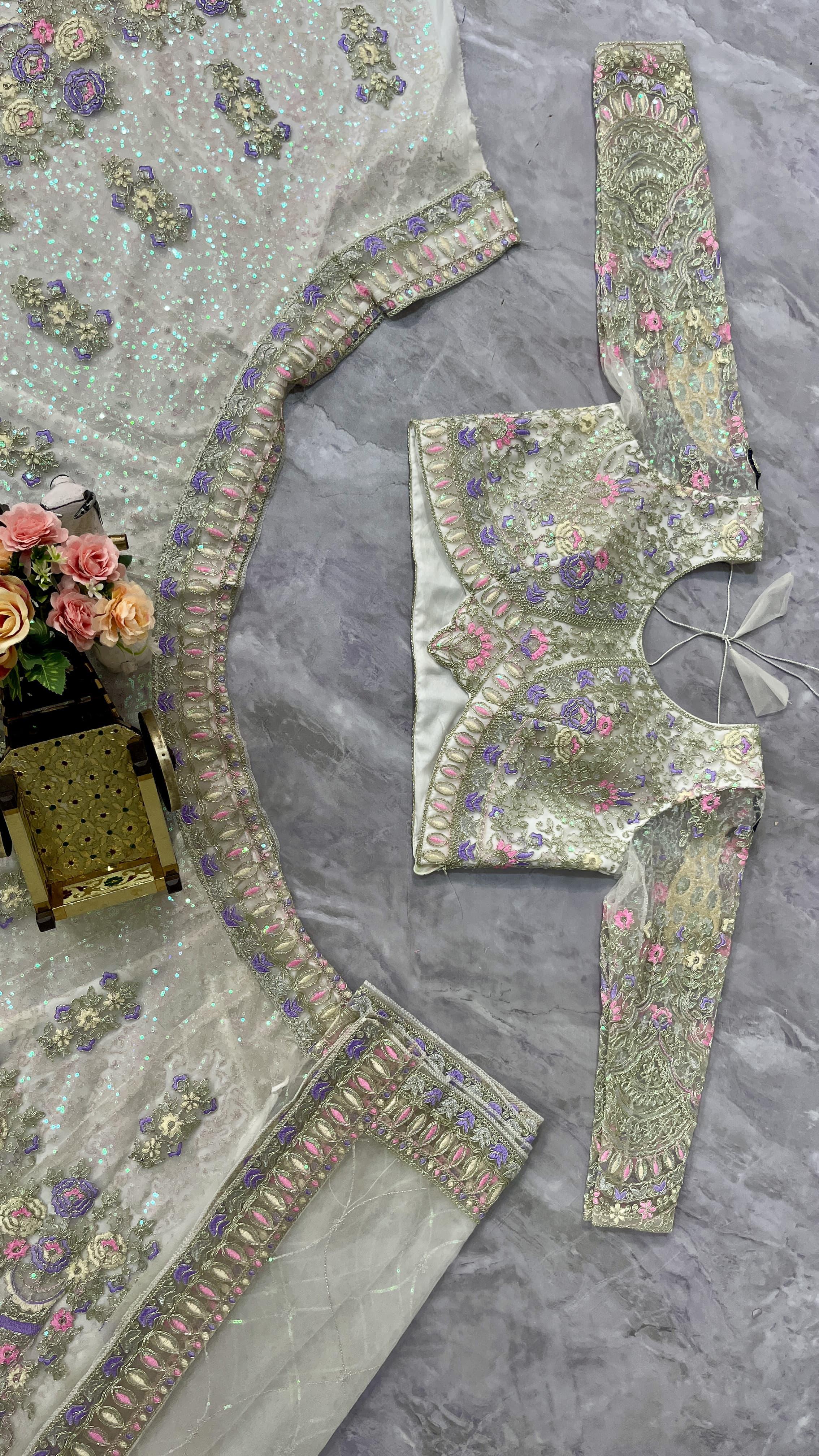 White Peacock Embroidered Bridal Lehenga Choli Set