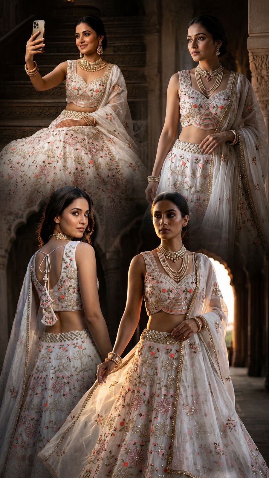 Luxury White Floral Embroidered Lehenga Choli Set