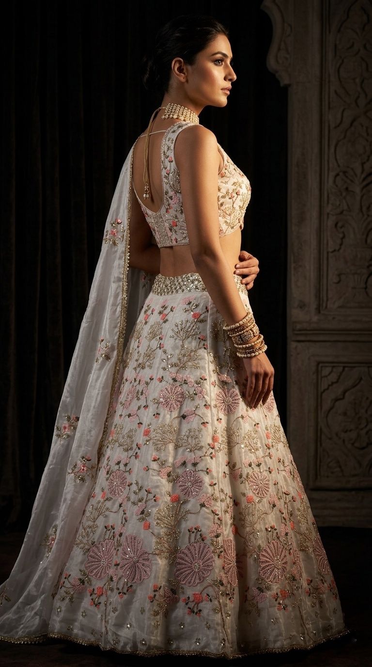 Luxury White Floral Embroidered Lehenga Choli Set