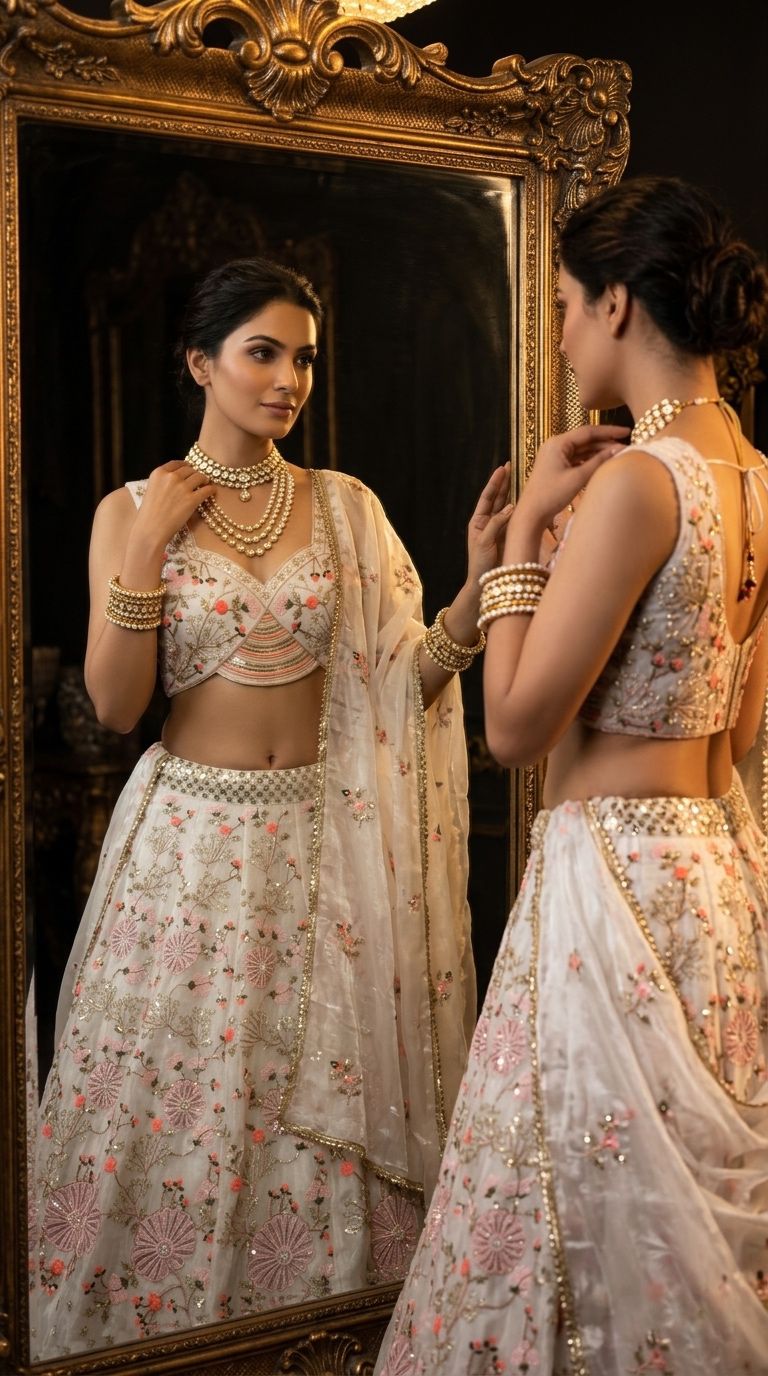 Luxury White Floral Embroidered Lehenga Choli Set