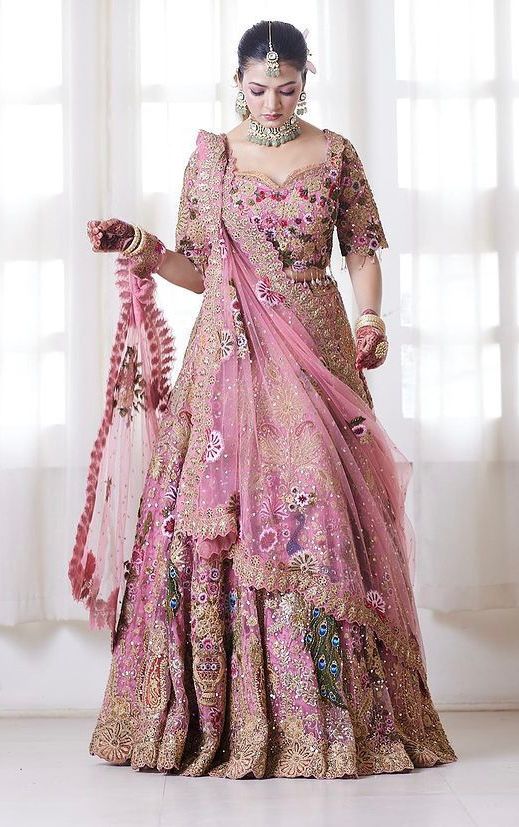 Luxury Dusty Rose Pink Bridal Lehenga Choli Set